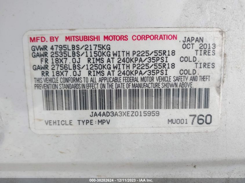 2014 MITSUBISHI OUTLANDER SE - JA4AD3A3XEZ015959