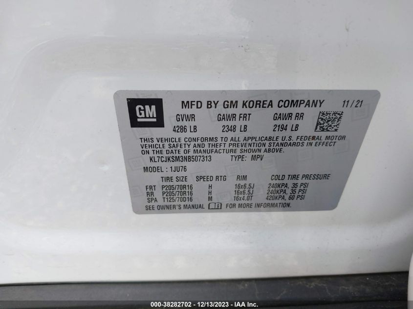 2022 CHEVROLET TRAX LS - KL7CJKSM3NB507313