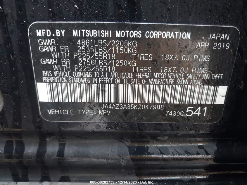 2019 MITSUBISHI OUTLANDER SE - JA4AZ3A35KZ047988