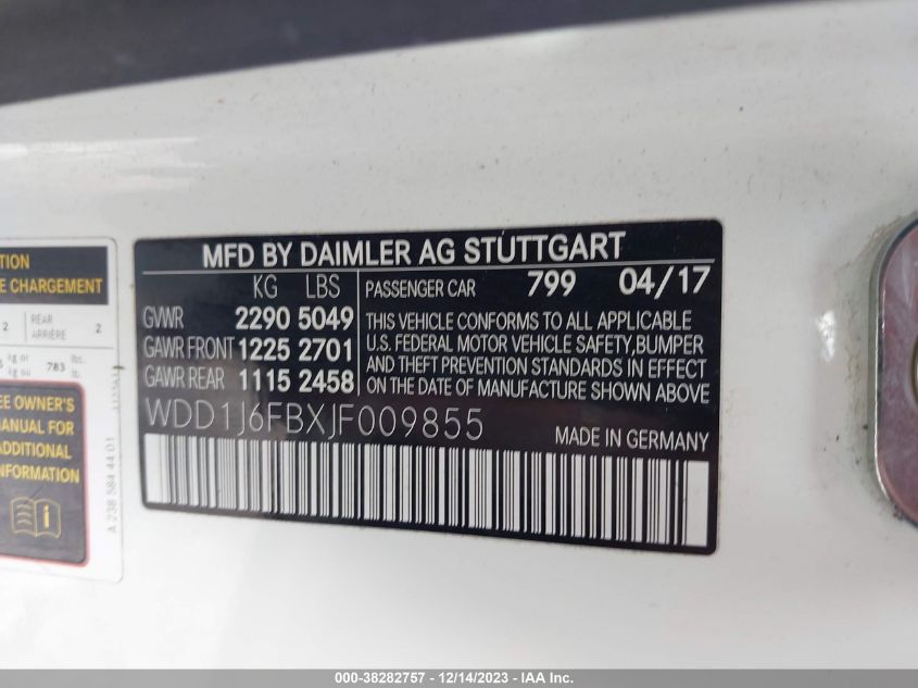 2018 MERCEDES-BENZ E 400 WDD1J6FBXJF009855