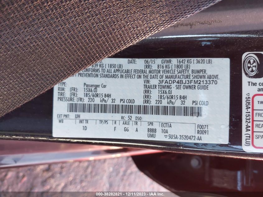 2015 FORD FIESTA SE - 3FADP4BJ3FM213370