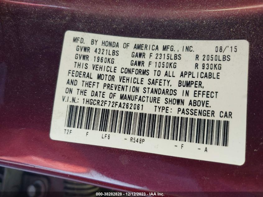2015 HONDA ACCORD EX - 1HGCR2F72FA262061