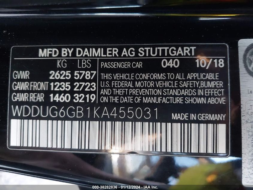 2019 MERCEDES-BENZ S 450 WDDUG6GB1KA455031