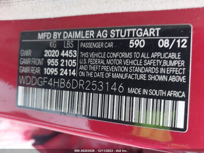 2013 MERCEDES-BENZ C 250 LUXURY/SPORT WDDGF4HB6DR253146