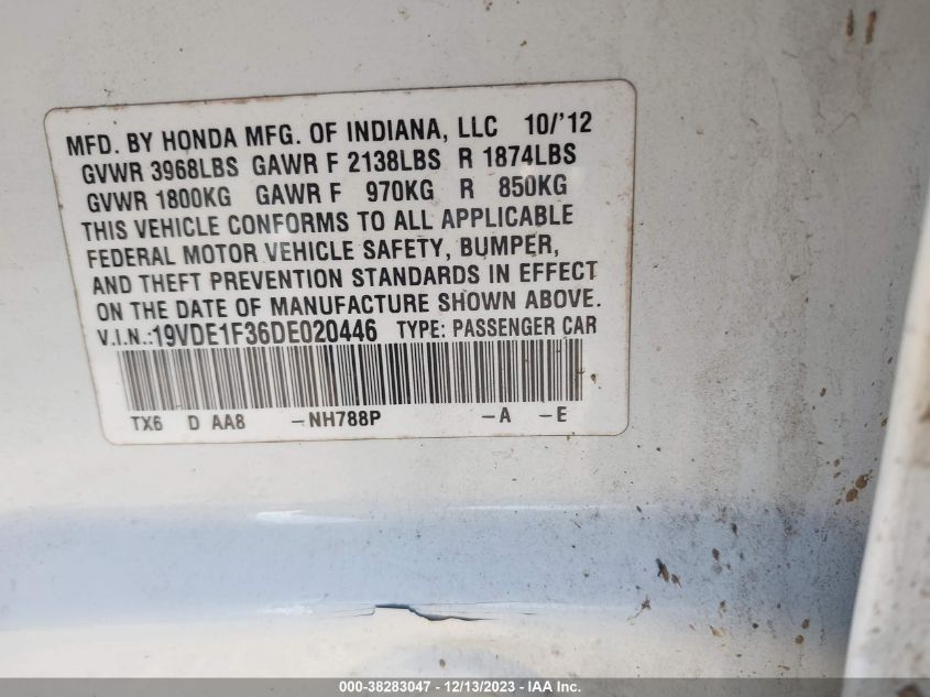 2013 ACURA ILX 20 - 19VDE1F36DE020446