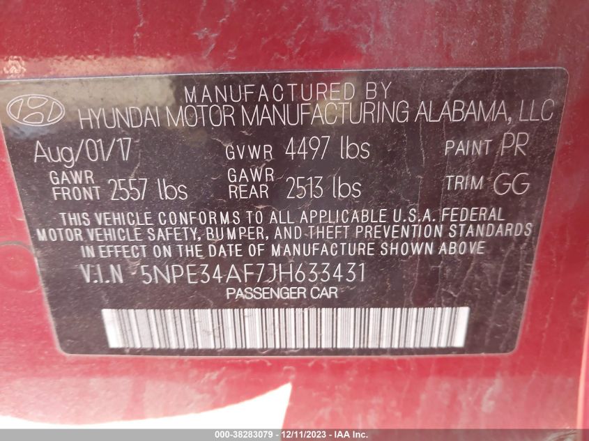 5NPE34AF7JH633431 | 2018 HYUNDAI SONATA