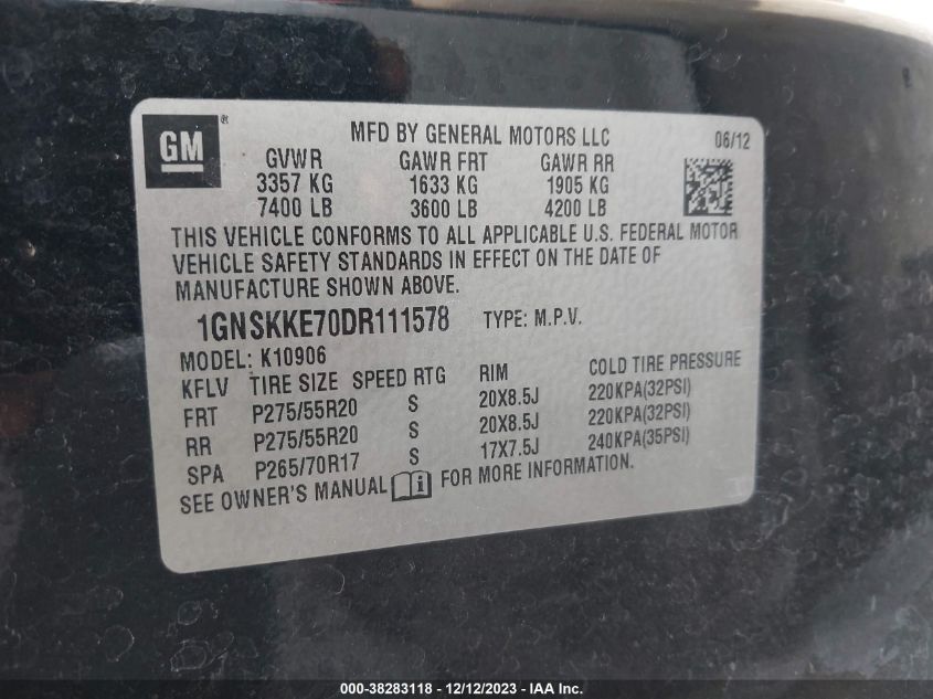 2013 CHEVROLET SUBURBAN 1500 LTZ - 1GNSKKE70DR111578
