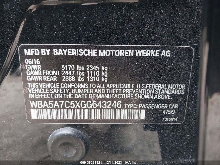 2016 BMW 528I XDRIVE - WBA5A7C5XGG643246