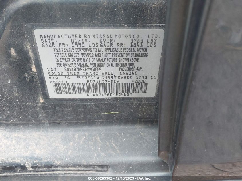2014 NISSAN SENTRA S/SV/SR/SL - 3N1AB7AP8EY204659