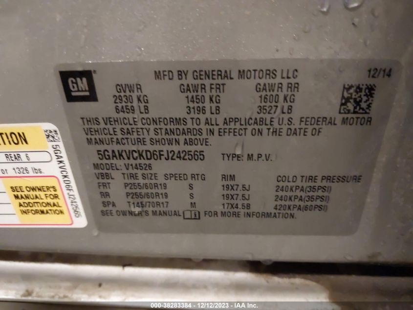 2015 BUICK ENCLAVE PREMIUM - 5GAKVCKD6FJ242565