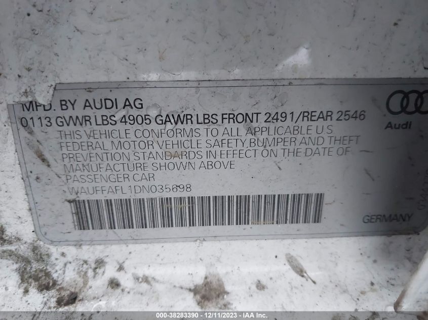 2013 AUDI A4 PREMIUM PLUS - WAUFFAFL1DN035698