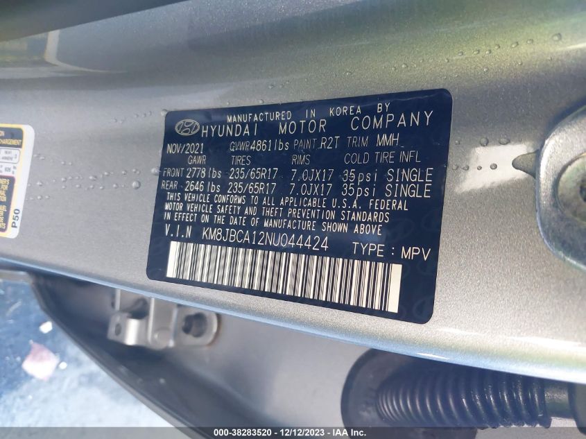 2022 HYUNDAI TUCSON HYBRID BLUE - KM8JBCA12NU044424