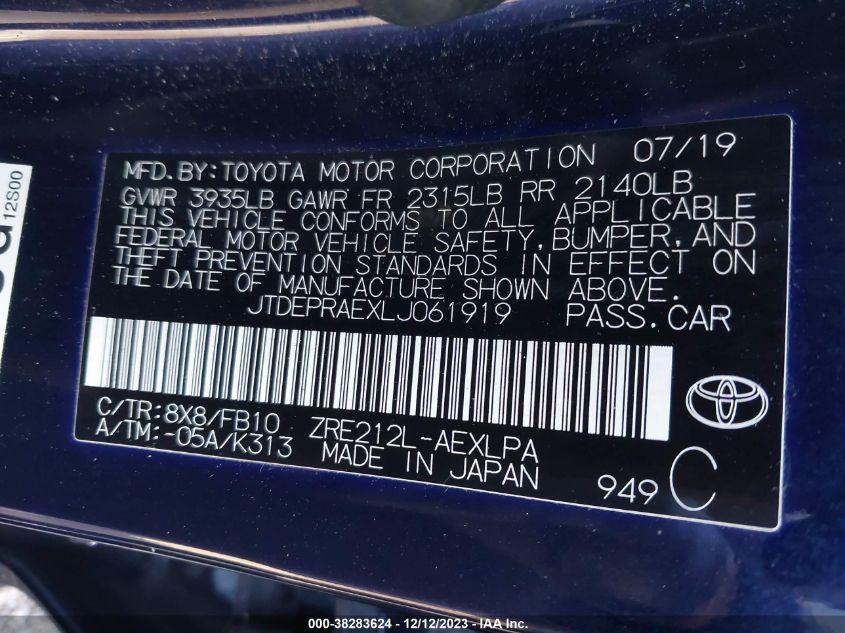 2020 TOYOTA COROLLA LE - JTDEPRAEXLJ061919