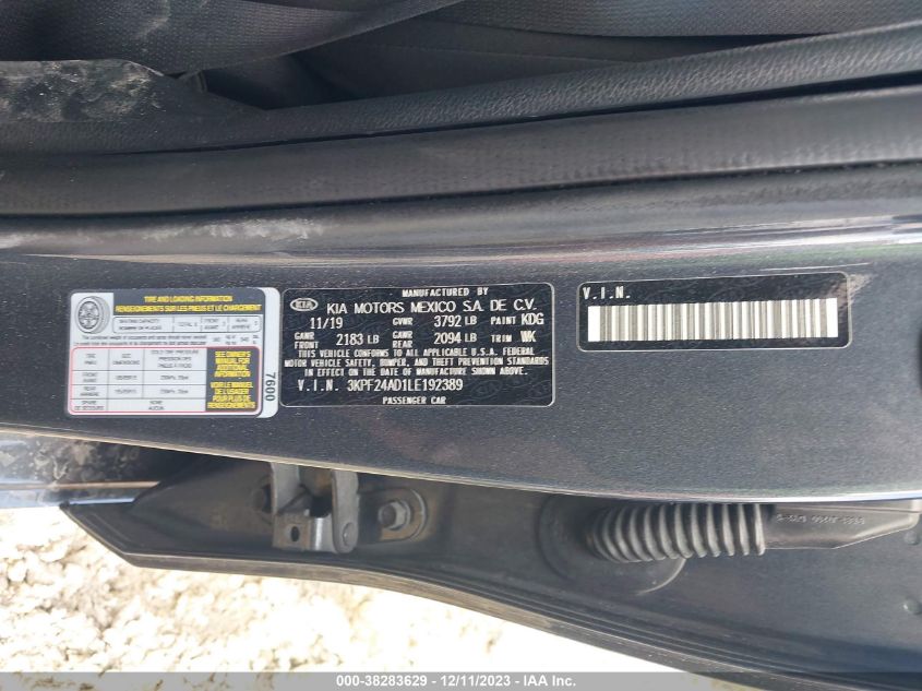 2020 KIA FORTE FE/LXS - 3KPF24AD1LE192389