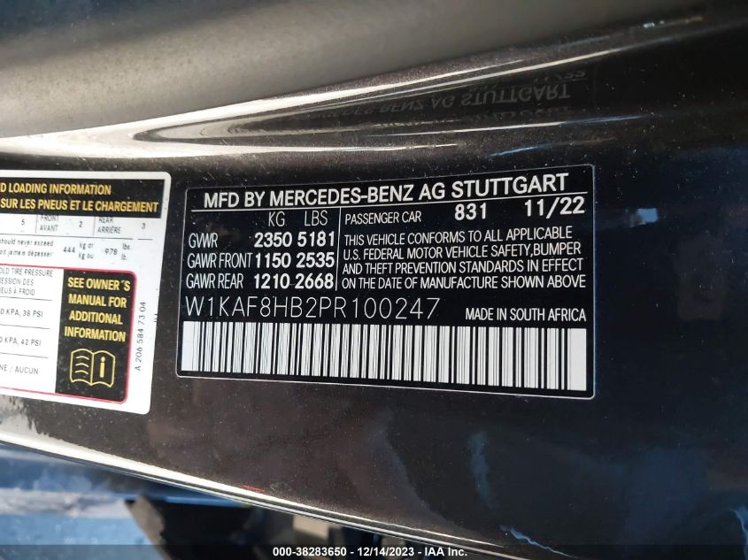 2023 MERCEDES-BENZ AMG C 43 4MATIC W1KAF8HB2PR100247