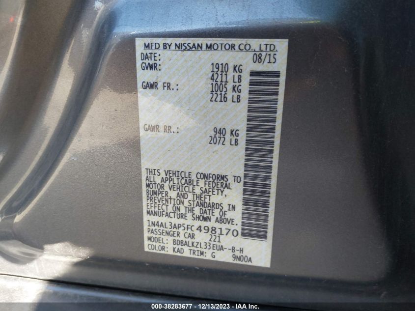 2015 NISSAN ALTIMA 2.5/S/SV/SL - 1N4AL3AP5FC498170