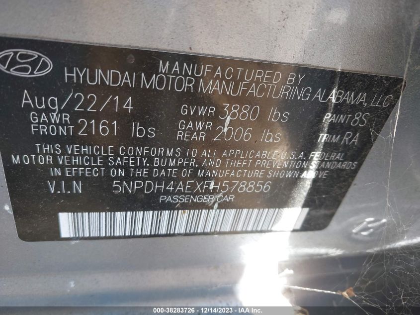 2015 HYUNDAI ELANTRA LIMITED - 5NPDH4AEXFH578856