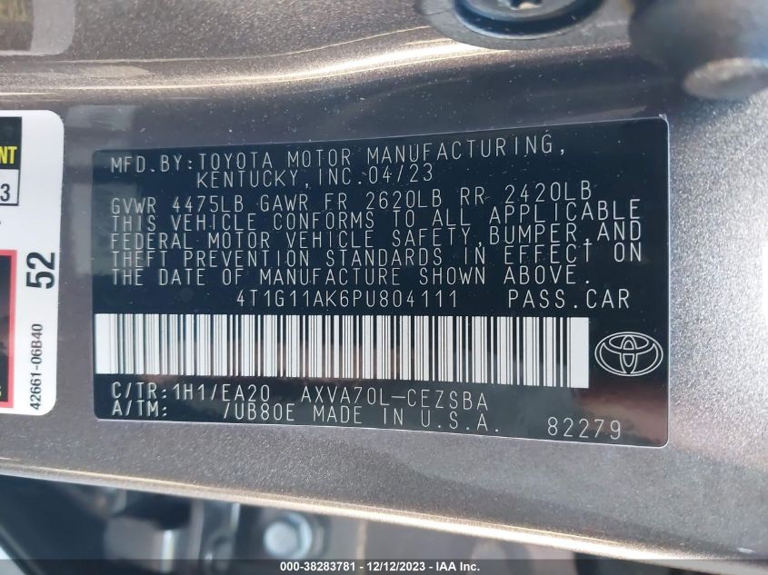 2023 TOYOTA CAMRY SE - 4T1G11AK6PU804111