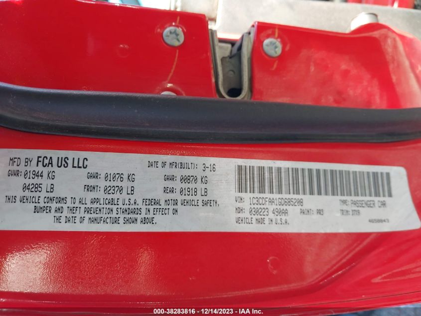 2016 DODGE DART SE - 1C3CDFAA1GD685208