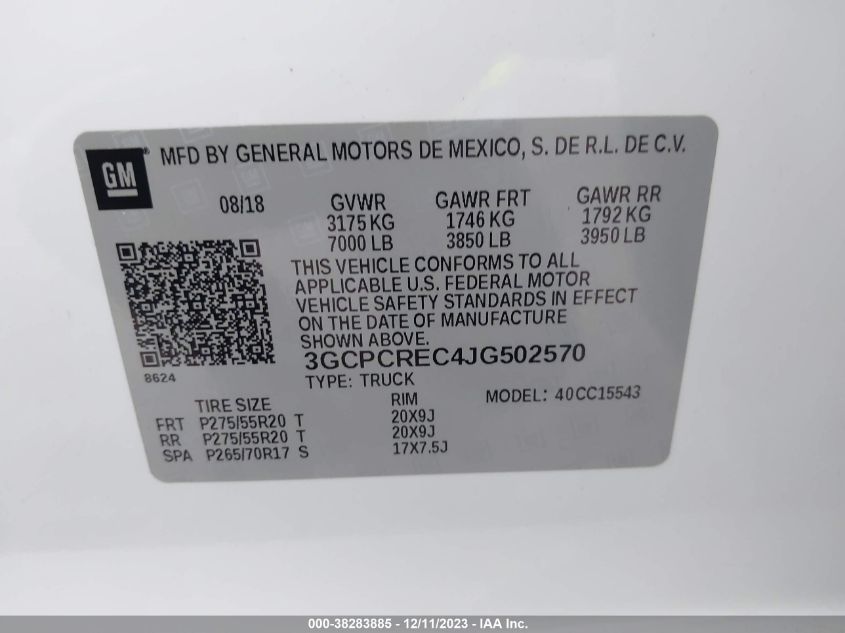 2018 CHEVROLET SILVERADO C1500 LT - 3GCPCREC4JG502570