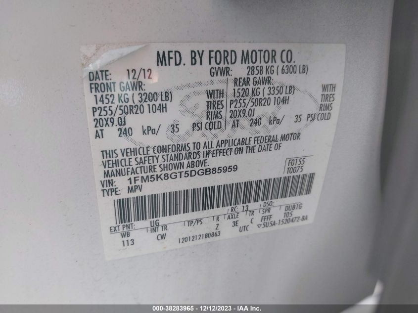 2013 FORD EXPLORER SPORT - 1FM5K8GT5DGB85959