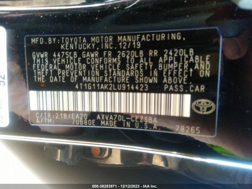 2020 TOYOTA CAMRY SE - 4T1G11AK2LU914423