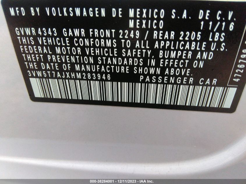2017 VOLKSWAGEN JETTA GLI - 3VW5T7AJXHM283946