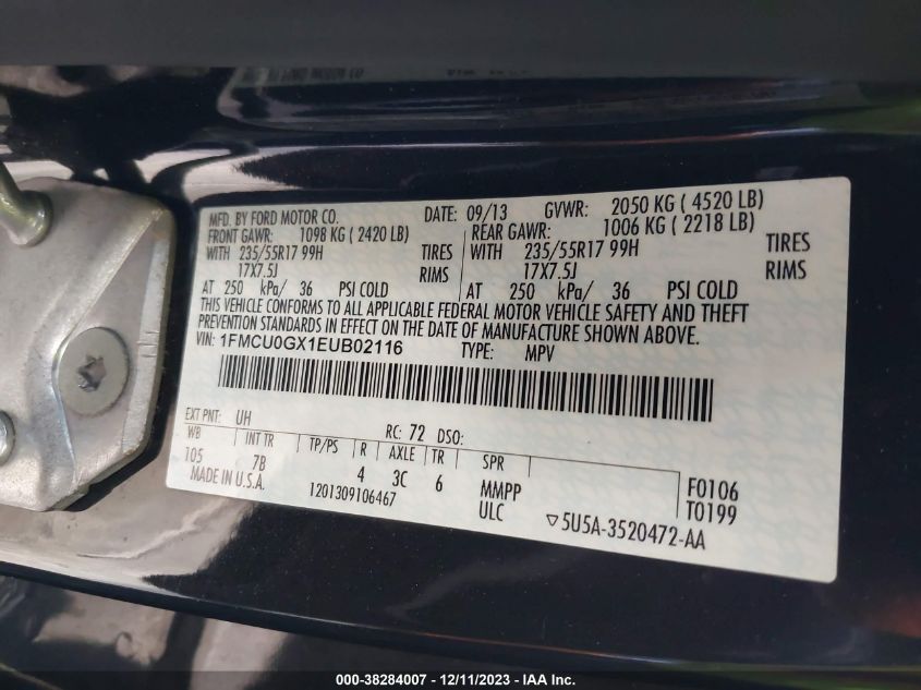 2014 FORD ESCAPE SE - 1FMCU0GX1EUB02116