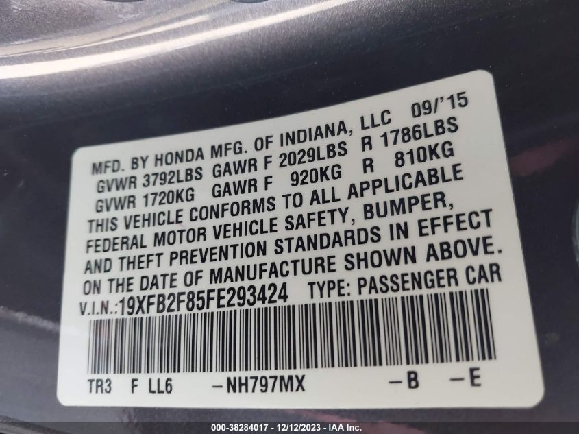 2015 HONDA CIVIC EX - 19XFB2F85FE293424