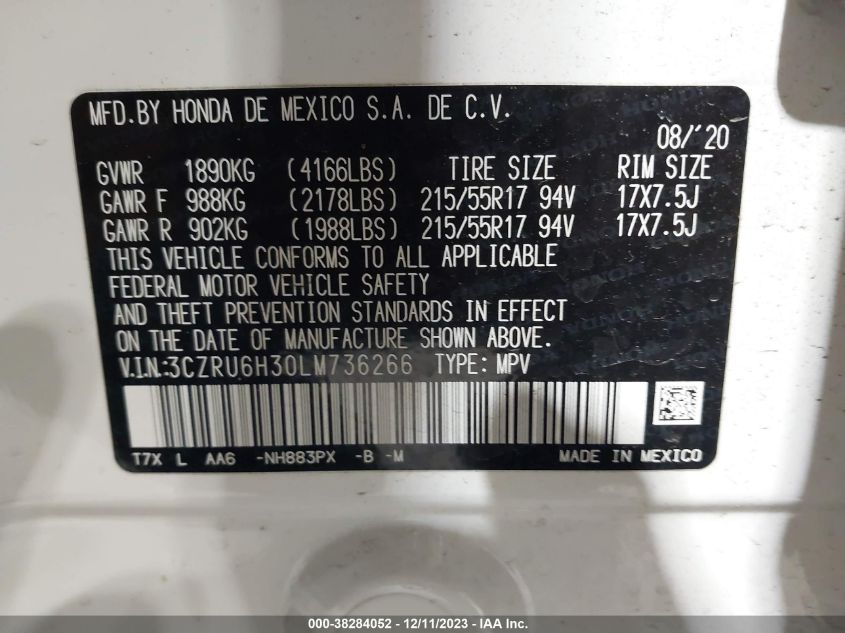 2020 HONDA HR-V AWD LX - 3CZRU6H30LM736266