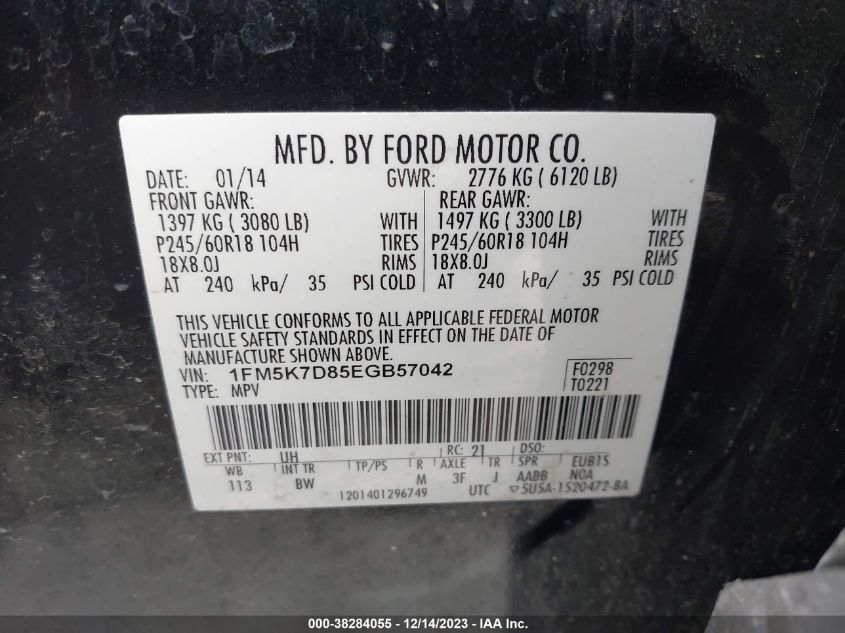 2014 FORD EXPLORER XLT - 1FM5K7D85EGB57042
