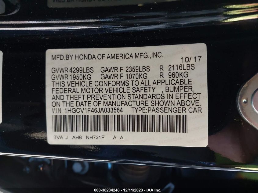2018 HONDA ACCORD SEDAN EX 1.5T - 1HGCV1F46JA033564