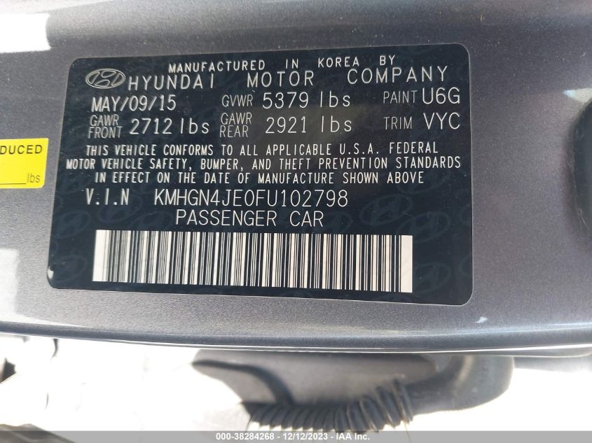 2015 HYUNDAI GENESIS 3.8 - KMHGN4JE0FU102798