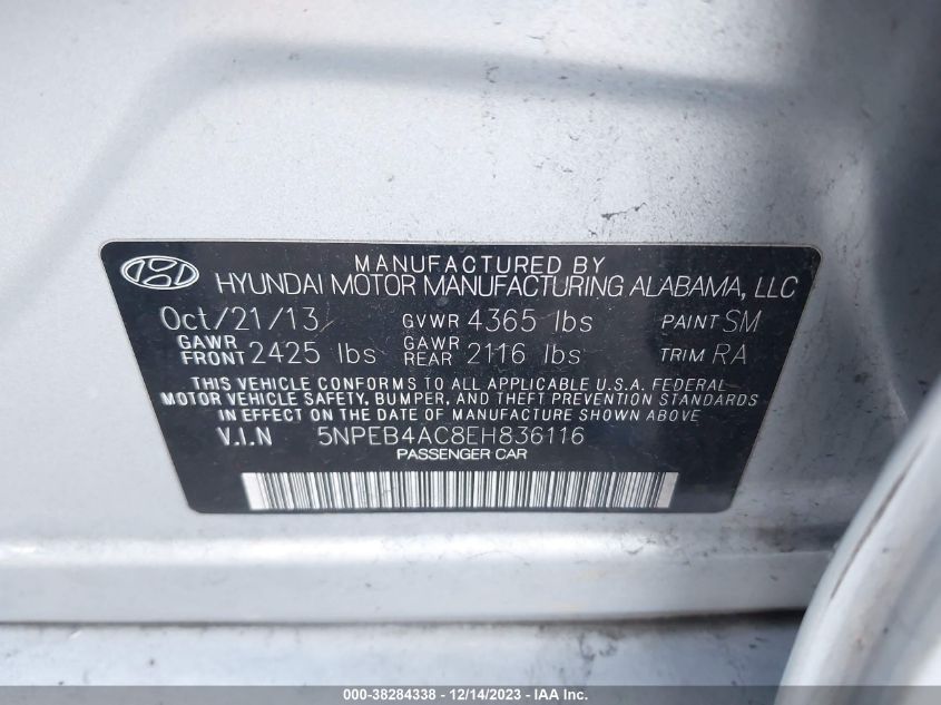 2014 HYUNDAI SONATA GLS - 5NPEB4AC8EH836116