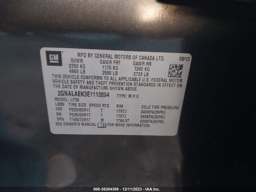2014 CHEVROLET EQUINOX LS - 2GNALAEK3E1110894