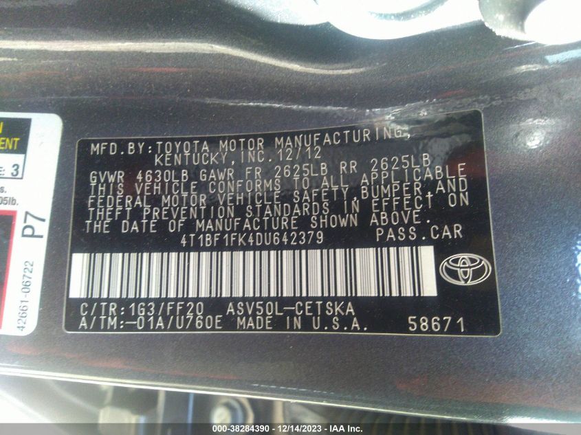 2013 TOYOTA CAMRY SE - 4T1BF1FK4DU642379