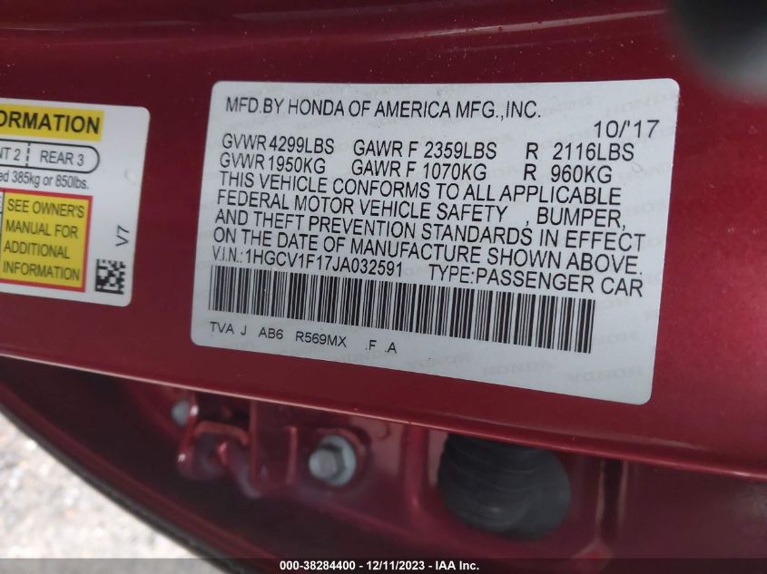 2018 HONDA ACCORD LX - 1HGCV1F17JA032591