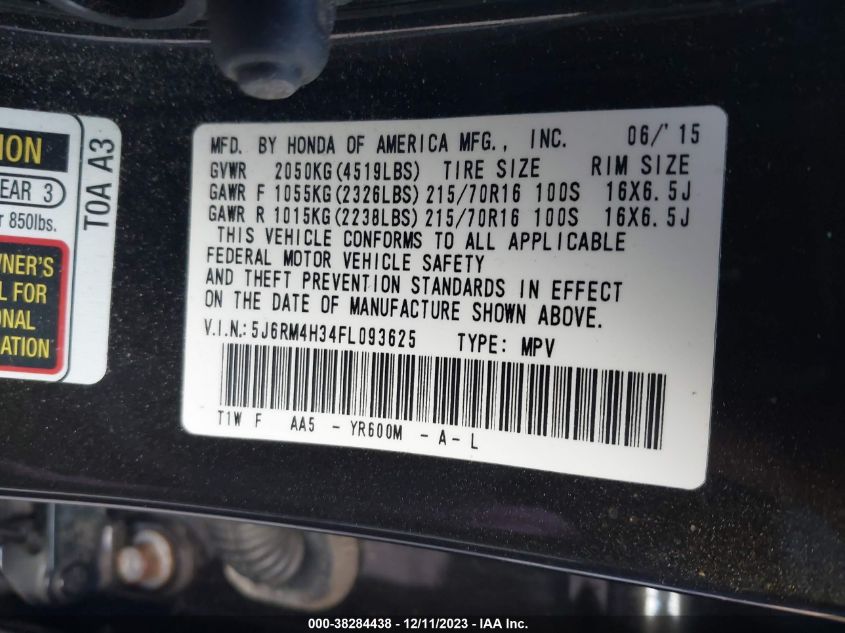 2015 HONDA CR-V LX - 5J6RM4H34FL093625