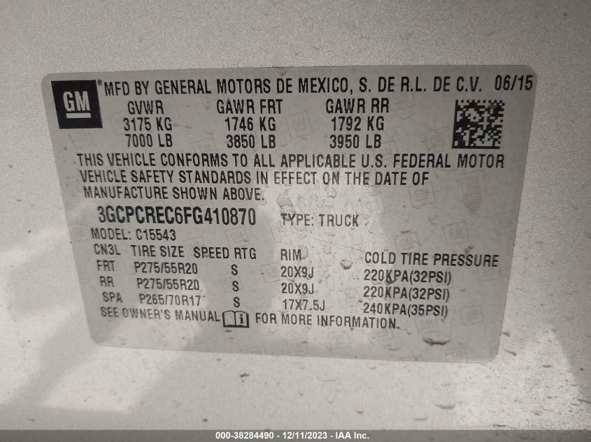 2015 CHEVROLET SILVERADO 1500 1LT - 3GCPCREC6FG410870