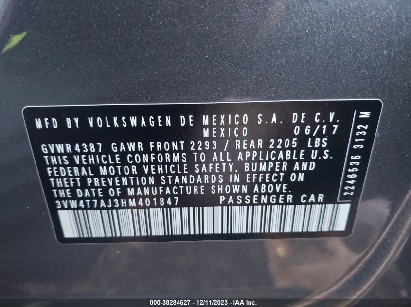 2017 VOLKSWAGEN JETTA GLI - 3VW4T7AJ3HM401847