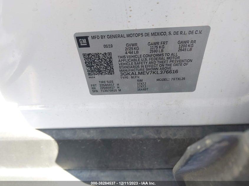 VIN 3GKALMEV7KL376616 2019 GMC TERRAIN SLE