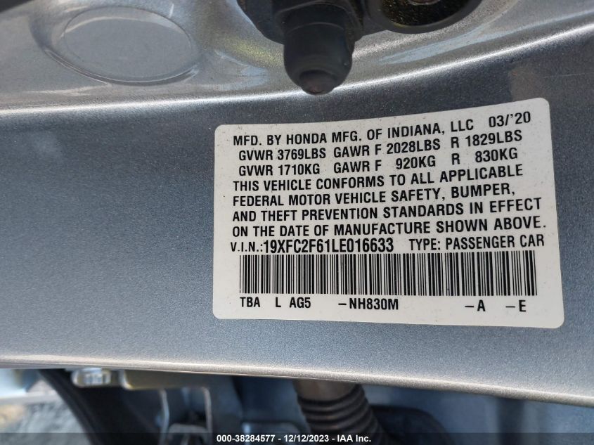 2020 HONDA CIVIC LX - 19XFC2F61LE016633