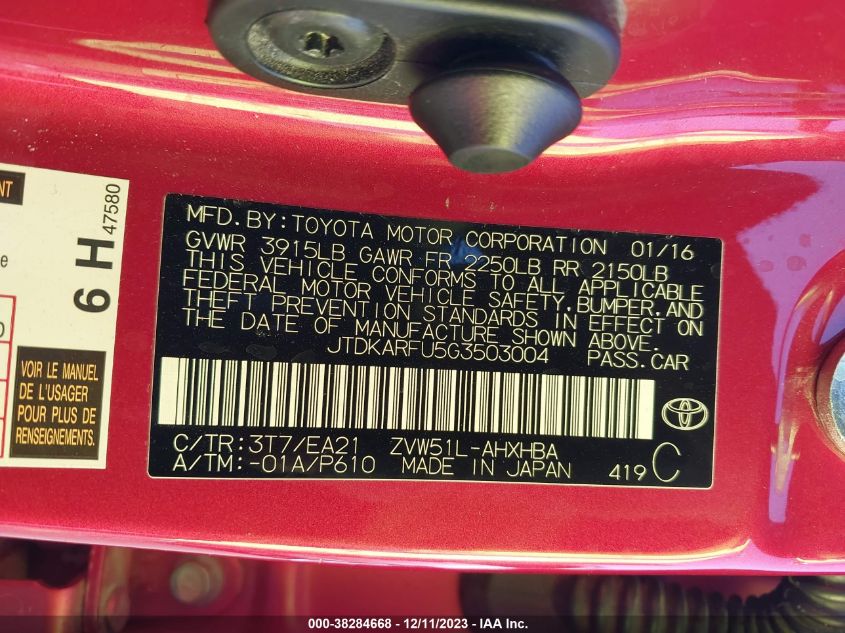 2016 TOYOTA PRIUS FOUR TOURING - JTDKARFU5G3503004