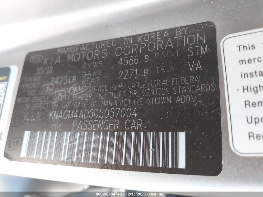 2013 KIA OPTIMA HYBRID EX - KNAGM4AD3D5057004