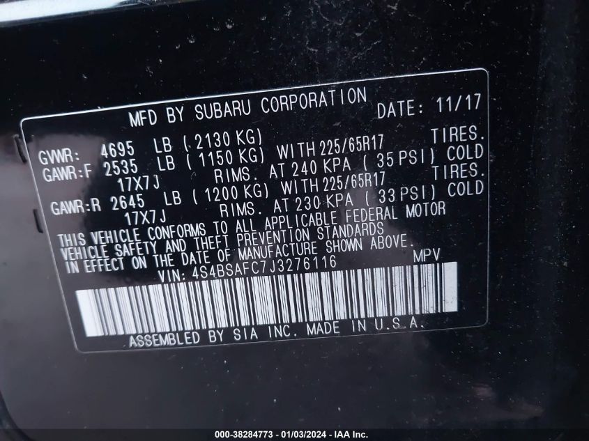 2018 SUBARU OUTBACK 2.5I PREMIUM - 4S4BSAFC7J3276116