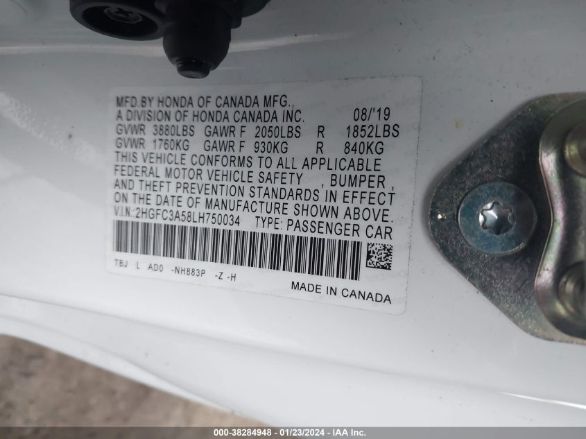 2020 HONDA CIVIC SI - 2HGFC3A58LH750034