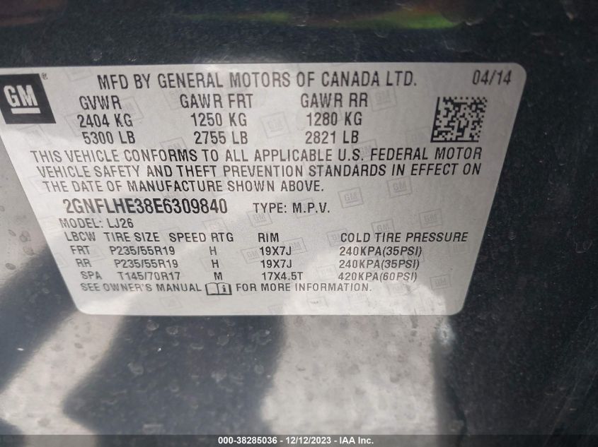 2014 CHEVROLET EQUINOX LTZ - 2GNFLHE38E6309840