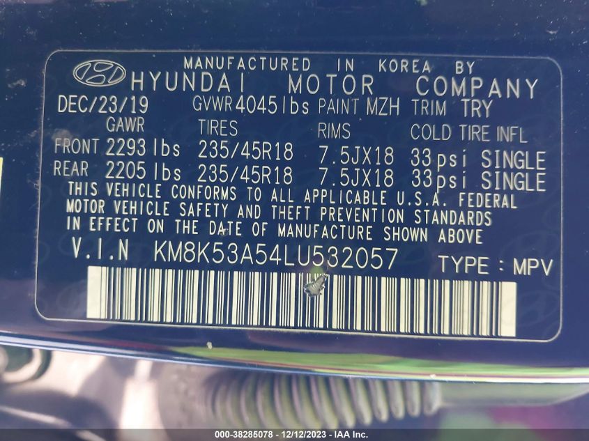 2020 HYUNDAI KONA ULTIMATE - KM8K53A54LU532057