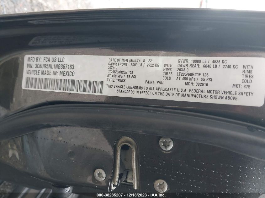 2022 RAM 2500 LARAMIE - 3C6UR5NL1NG367183