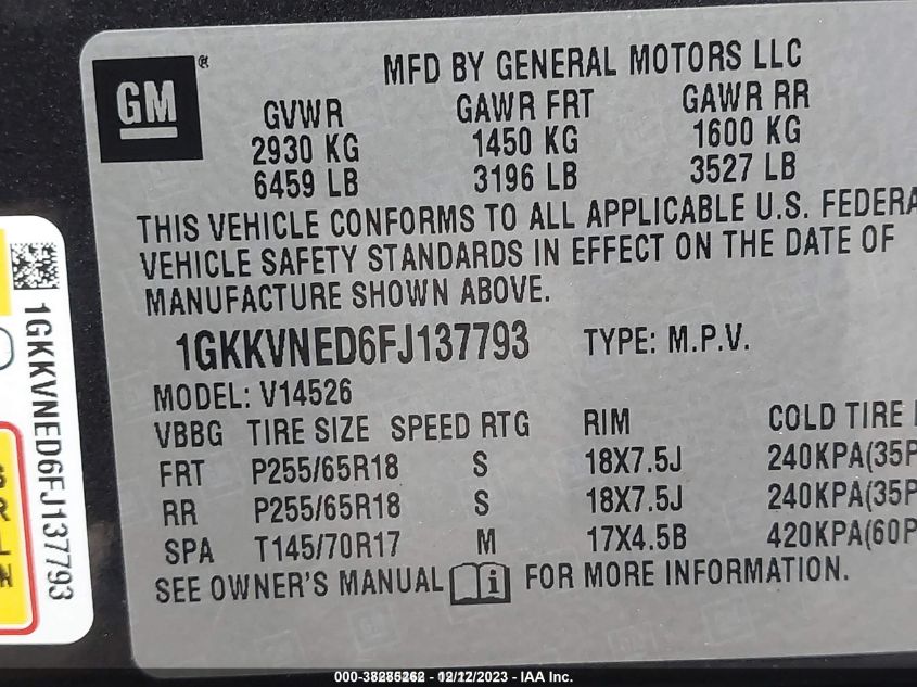 2015 GMC ACADIA SLE-1 - 1GKKVNED6FJ137793